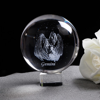 60 MM 3D Ζώδιο Αστέρι Κρυστάλλινη μπάλα με λέιζερ χαραγμένη γυάλινη σφαίρα Κρυστάλλινη χειροτεχνία Διακόσμηση σπιτιού Στολίδι δώρου γενεθλίων