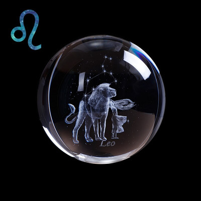 60 MM 3D Zodiako ženklo žvaigždės krištolinis rutulys, lazeriu graviruotas stiklo rutulys, krištolo amatai, namų dekoras, gimtadienio dovana