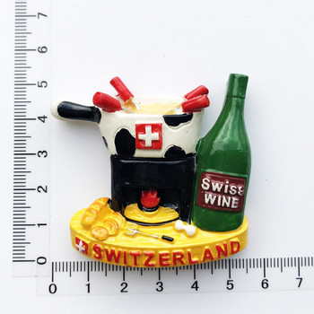 Ръчно рисувано фондю със сирене Швейцария Холандия 3D магнити за хладилник Туристически сувенири Магнитни стикери за хладилник