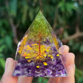 Gyvybės medis Orgonito piramidė Gydomieji kristalai Energija Reiki Čakros Daugiklis Ametistas Meditacija Laimingas rinkti turto akmenį