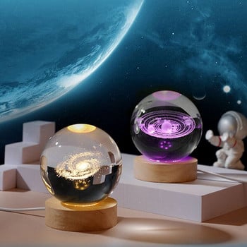 Δημιουργική κρυστάλλινη σφαίρα Crystal Planet Globe 3D Μπάλα ηλιακού συστήματος χαραγμένη με λέιζερ με διακόπτη αφής LED βάση φωτός Αστρονομική διακόσμηση