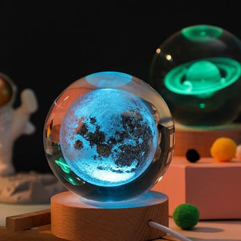 Творческа кристална топка Crystal Planet Globe 3D лазерно гравирана топка на слънчевата система със сензорен превключвател LED светлинна основа Астрономически декор