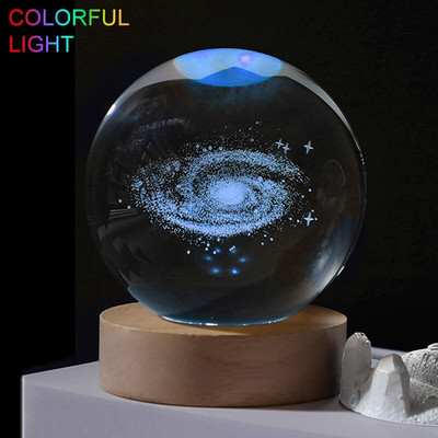 Loominguline kristallpall Crystal Planet Globe 3D lasergraveeritud päikesesüsteemi pall puutelülitiga LED-valgusaluse astronoomiakujundusega