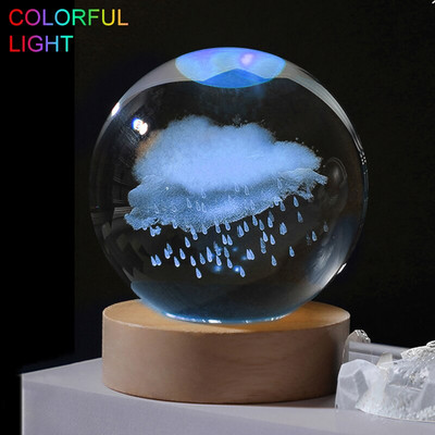 Loominguline kristallpall Crystal Planet Globe 3D lasergraveeritud päikesesüsteemi pall puutelülitiga LED-valgusaluse astronoomiakujundusega