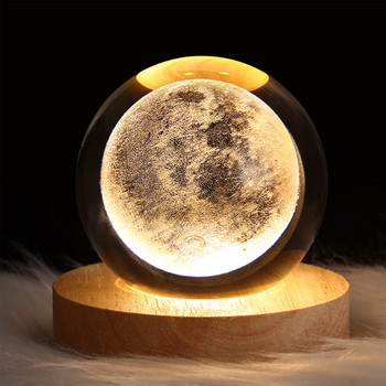 60 мм 3D кристална лунна топка Нощна светлина Стъклена сфера Снежен глобус Гравиран слънчева система Луна Начало Декор Астрономически подарък