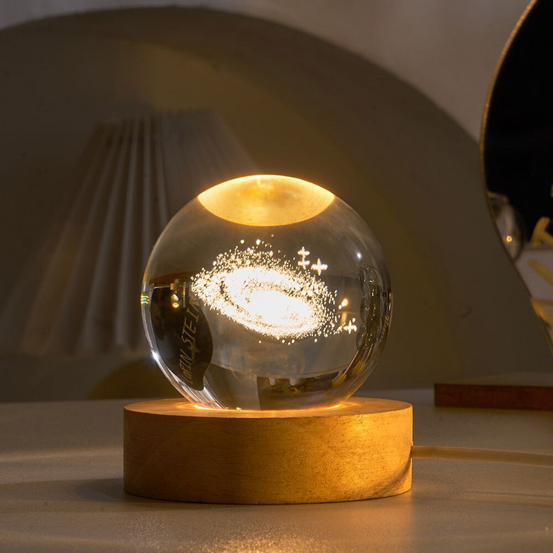 Crystal Solar System Planet Нощно шкафче Декорация LED светлина Основа Нощна лампа Терариум Декоративни топки Новогодишен декор Подарък