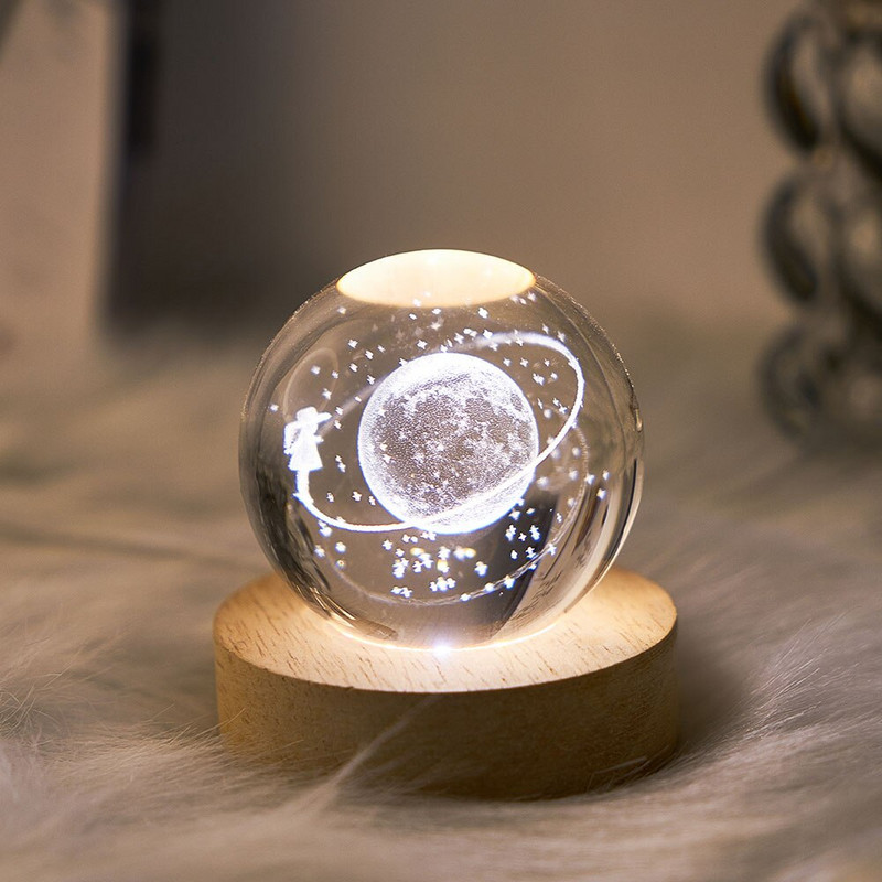 Crystal Solar System Planet Нощно шкафче Декорация LED светлина Основа Нощна лампа Терариум Декоративни топки Новогодишен декор Подарък