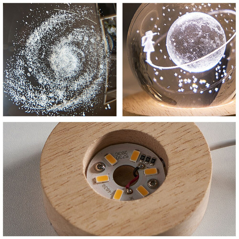 Crystal Solar System Planet Нощно шкафче Декорация LED светлина Основа Нощна лампа Терариум Декоративни топки Новогодишен декор Подарък