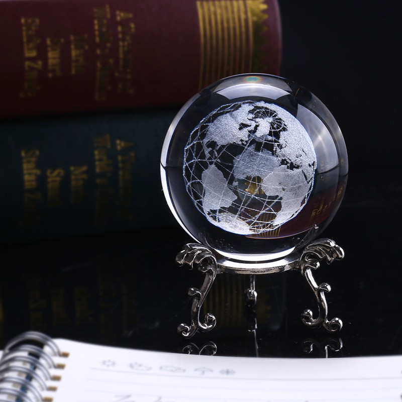 6cm 3D Zemljani minijaturni model Laserski gravirana kristalna kugla Stakleni globus Kristalni zanat Ukras Kugla Kugla Poklon