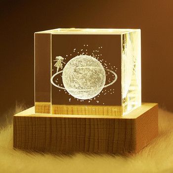 Κρυστάλλινη μπάλα 4/5 εκ. με φωτισμό LED Σφαίρα Βάση Οξιά Εσωτερικό σκάλισμα Ηλιακό Σύστημα Γυάλινη μπάλα Στολίδια γραφείου Χριστουγεννιάτικο δώρο
