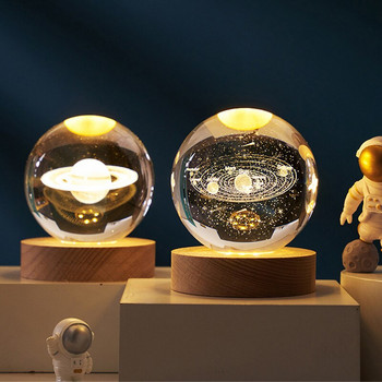 6 см кристална топка слънчева система с LED осветление сфера държач лазерно гравиране стъклена топка настолни орнаменти фотографски реквизит подарък