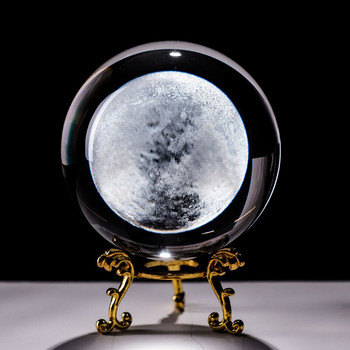 6CM Moon Globe Crafts Миниатюрна кристална топка 3D лазерно гравирана кварцова стъклена сфера Декорация на дома Фигурка Орнаменти Подаръци