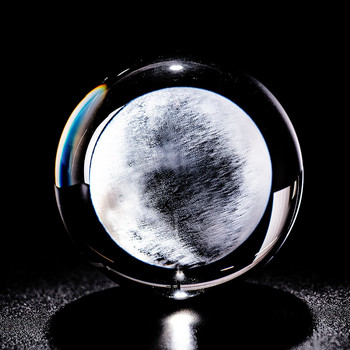 6CM Moon Globe Crafts Миниатюрна кристална топка 3D лазерно гравирана кварцова стъклена сфера Декорация на дома Фигурка Орнаменти Подаръци