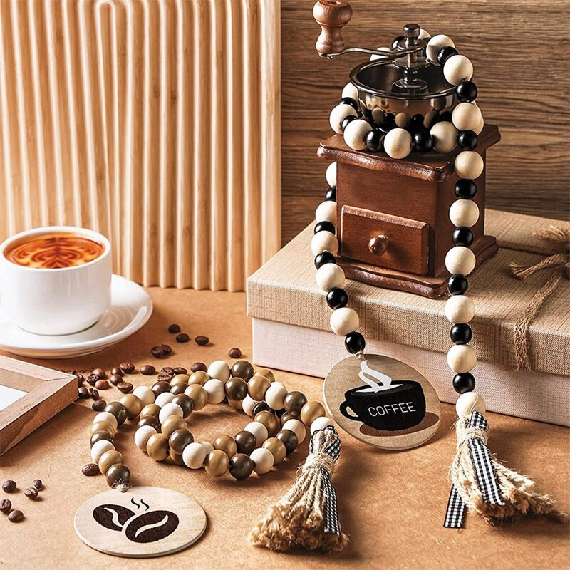 Nova 2kom drvena dekoracija poslužavnika za kavu Rustikalna seoska kuća s vijencem od drvenih perli Dekoracija kafića u nizovima Dekoracija pladnjeva na farmi