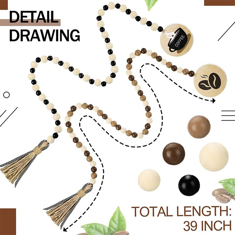 Nova 2kom drvena dekoracija poslužavnika za kavu Rustikalna seoska kuća s vijencem od drvenih perli Dekoracija kafića u nizovima Dekoracija pladnjeva na farmi