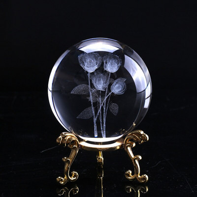 60 mm 3D laserski gravirana ruža Kristalna kugla Minijaturni cvjetni globus Staklena kugla Dekoracija doma Poklon ukras za Valentinovo