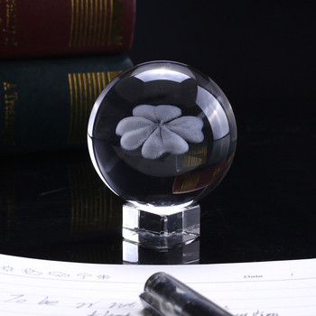 6 εκ. Κρυστάλλινο τετράφυλλο τριφύλλι μπάλα 3D χαραγμένο με λέιζερ Μινιατούρα Μοντέλο Globe Crystal Craft Γυαλί Διακόσμηση σπιτιού Δώρο
