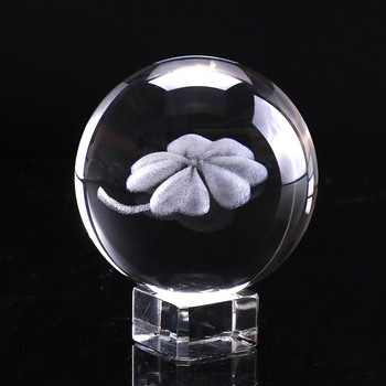 6 εκ. Κρυστάλλινο τετράφυλλο τριφύλλι μπάλα 3D χαραγμένο με λέιζερ Μινιατούρα Μοντέλο Globe Crystal Craft Γυαλί Διακόσμηση σπιτιού Δώρο