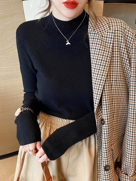 Εφαρμοσμένο λεπτό πουλόβερ με ψηλό γιακά