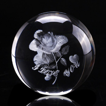 Κρυστάλλινη μπάλα τριαντάφυλλου 6cm Τρισδιάστατη μινιατούρα λουλουδιών γυάλινη σφαίρα με λέιζερ χαραγμένη σφαίρα Δώρο δώρο γάμου Στολίδι για το σπίτι Decro Ημέρα του Αγίου Βαλεντίνου
