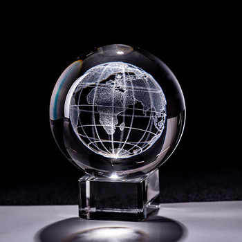 6 εκ. Γη χαραγμένο με λέιζερ Μινιατούρα κρυστάλλου τρισδιάστατη μπάλα γυάλινη σφαίρα σφαίρα γυάλινη χαρτοπετσέτα χειροτεχνία στολίδι Ειδώλιο διακόσμησης σπιτιού