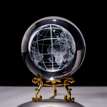 6 εκ. Γη χαραγμένο με λέιζερ Μινιατούρα κρυστάλλου τρισδιάστατη μπάλα γυάλινη σφαίρα σφαίρα γυάλινη χαρτοπετσέτα χειροτεχνία στολίδι Ειδώλιο διακόσμησης σπιτιού