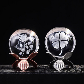 3D дърворезба с кристална топка Пресапие със стойка Лечебна стъклена сфера Миниатюрен стъклен модел Естетични занаяти 60 мм Домашен декор