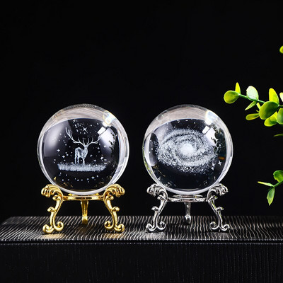 3D Carving Κρυστάλλινη μπάλα Paperweight with Stand Healing Glass Sphere Miniature Glass Model Aesthetic Crafts 60mm Διακόσμηση σπιτιού