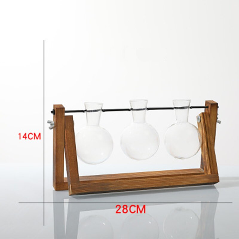 Plantatoare de sticlă pentru birou, vază cu bec, terariu pentru plante de aer cu suport din lemn pentru plante hidroponice butași pentru decorarea biroului