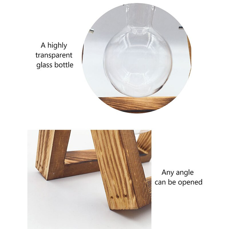 Plantatoare de sticlă pentru birou, vază cu bec, terariu pentru plante de aer cu suport din lemn pentru plante hidroponice butași pentru decorarea biroului