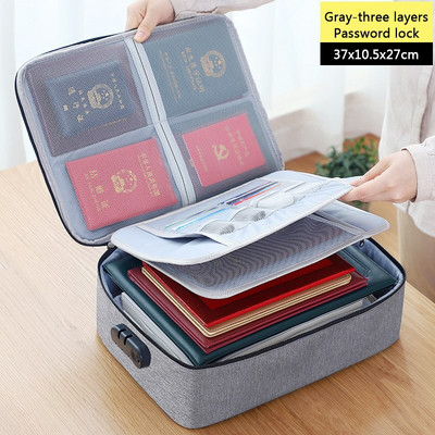 Lielas ietilpības daudzslāņu dokumentu biļetes Glabāšanas soma Sertifikāts Failu organizētāja futrālis Mājas Ceļojumu pases portfelis ar slēdzeni