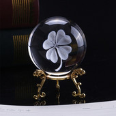 6 CM 3D lazeriu išgraviruotas keturių lapų krištolinis rutulys miniatiūrinis stiklo gaublys krištolinis amatų namų dekoras Laimingo kamuoliuko ornamento dovana