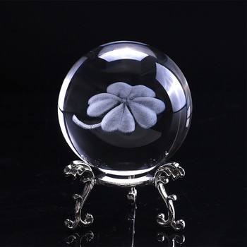 6CM 3D лазерно гравирана кристална топка с четирилистна детелина Миниатюрен стъклен глобус Crystal Craft Home Decor Lucky Ball Ornament Подарък
