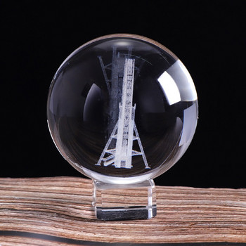 60 мм кристална топка с виенско колело 3D лазерно гравиран миниатюрен модел Сфера Стъклен занаят Глобус Декорация на дома Орнамент Подарък