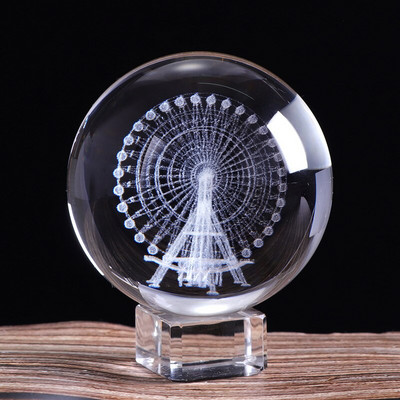 60 mm-es kristály óriáskerék gömb 3D lézergravírozott miniatűr modell gömb üveg kézműves földgömb lakberendezési dísz ajándék