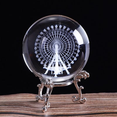 60 mm-es kristály óriáskerék gömb 3D lézergravírozott miniatűr modell gömb üveg kézműves földgömb lakberendezési dísz ajándék