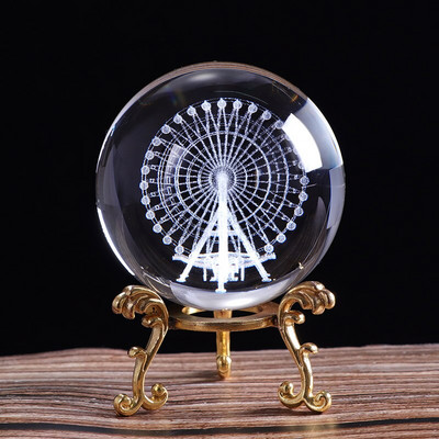 60 mm-es kristály óriáskerék gömb 3D lézergravírozott miniatűr modell gömb üveg kézműves földgömb lakberendezési dísz ajándék