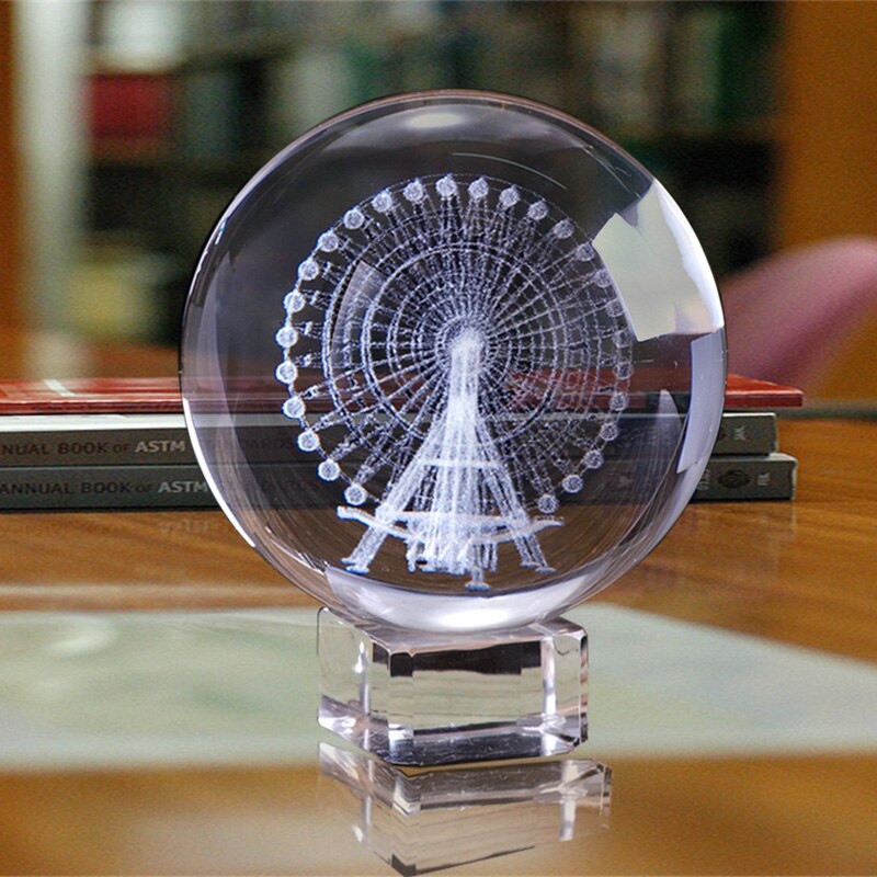 60 mm-es kristály óriáskerék gömb 3D lézergravírozott miniatűr modell gömb üveg kézműves földgömb lakberendezési dísz ajándék