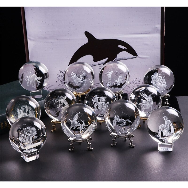 60 MM 3D зодиакален знак звезда кристална топка лазерно гравирана стъклена сфера Crystal Craft домашен декор подарък за рожден ден орнамент