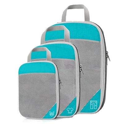 3 vnt. kelioninis suspaudžiamas laikymo krepšio rinkinys, nešiojamasis pakavimo kubelių bagažo tvarkytuvas, tinklinė vizuali bagažo saugykla