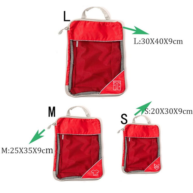 3 vnt. kelioninis suspaudžiamas laikymo krepšio rinkinys, nešiojamasis pakavimo kubelių bagažo tvarkytuvas, tinklinė vizuali bagažo saugykla