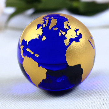 6 εκ. Μπλε χρυσό Κρυστάλλινο Γη Μοντέλο Feng Shui Glass Globe Κρυστάλλινη σφαίρα στολίδια ειδώλιο Διακόσμηση σπιτιού Αξεσουάρ Δώρα