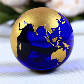 6 см синьо злато кристал Земя модел фън шуй стъклен глобус кристална топка сфера орнаменти фигурка декорация на дома аксесоари подаръци