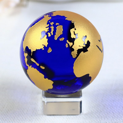6cm Blue Gold Crystal Earth Model Feng Shui Glob de sticlă Glob de cristal Sferă Ornamente Figurină Decoratiuni Accesorii Cadouri