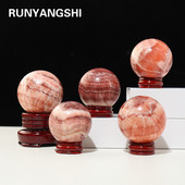 1db Természetes Rhodochrosite Ball Energy Magic Crystal Ball dísz piros csíkos kvarc Feng Shui dekoráció fa alappal