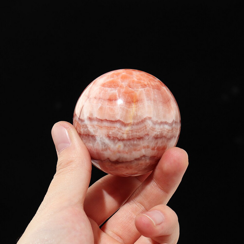1db Természetes Rhodochrosite Ball Energy Magic Crystal Ball dísz piros csíkos kvarc Feng Shui dekoráció fa alappal