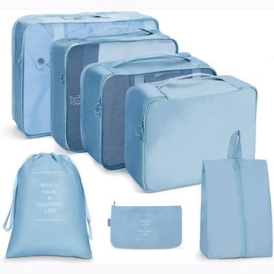 Комплект от 7/8/9 части Пътни чанти за съхранение Домашен сгъваем органайзер за тоалетни принадлежности За дрехи Обувки Опаковка за багаж Куфар Куфар Подредена торбичка
