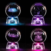 3D Naprendszer bolygók Kristálygömb tiszta szarvas lézergravírozott üveggolyó gömbgömb miniatűr irodai lakberendezés 60mm