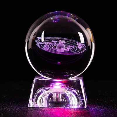 3D Naprendszer bolygók Kristálygömb tiszta szarvas lézergravírozott üveggolyó gömbgömb miniatűr irodai lakberendezés 60mm