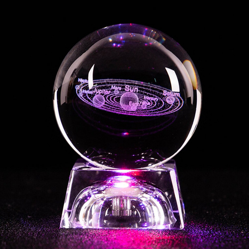 3D Naprendszer bolygók Kristálygömb tiszta szarvas lézergravírozott üveggolyó gömbgömb miniatűr irodai lakberendezés 60mm